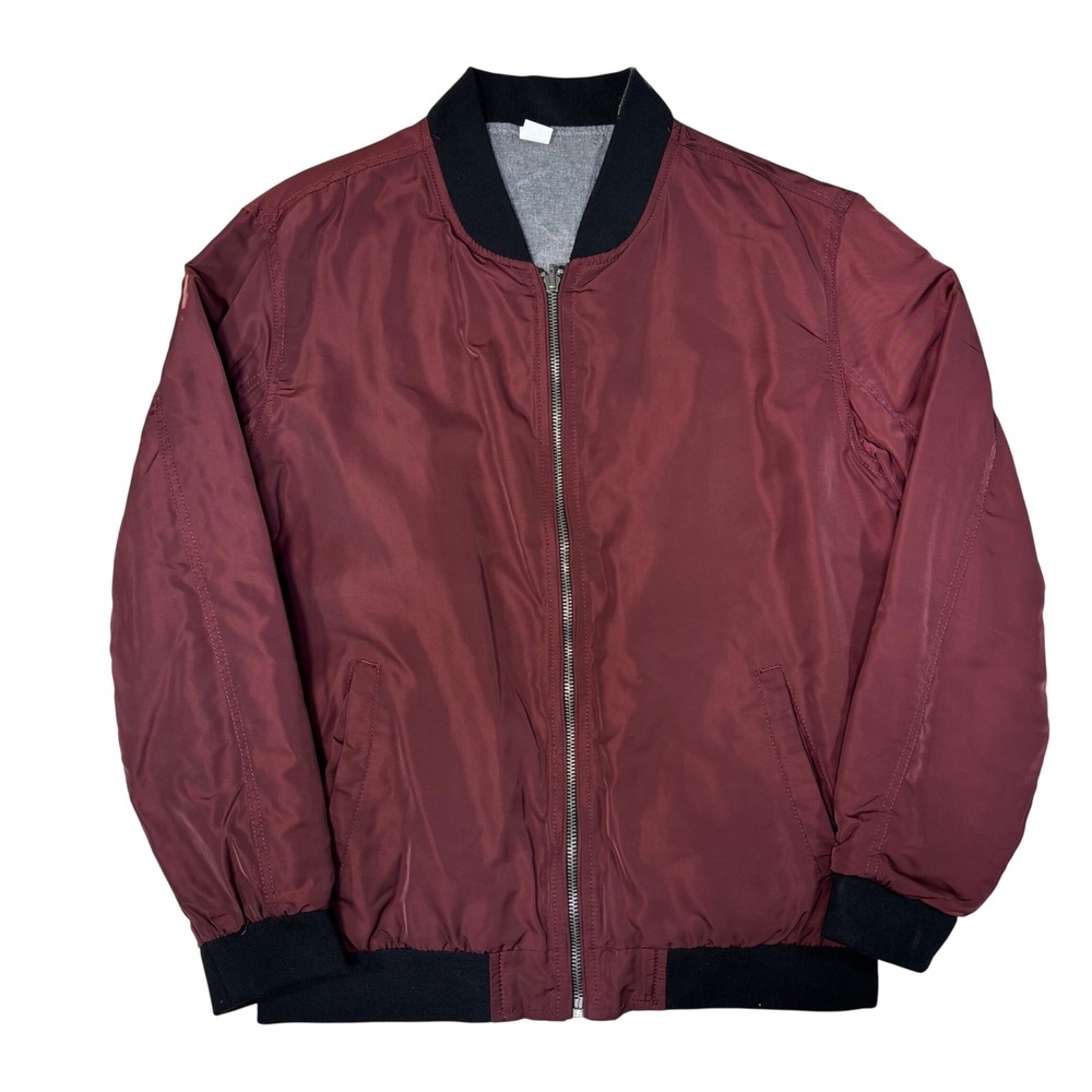 Civil Society Reversible Bomber Jacket Burgundy Grey Mens Size XL Polyester